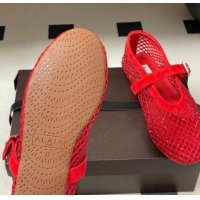 Best Grade Alaia Ballet Flats in Fishnet and Suede with Strass Red 2025 AL020702