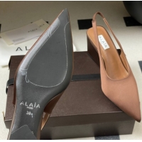 Stylish Alaia Cube Wedge Slingbacks Pump 7.5cm in Satin Brown 2026 AL020707