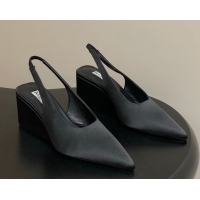 Grade Quality Alaia Cube Wedge Slingbacks Pump 7.5cm in Satin Black 2026 AL020707