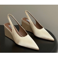 Buy Luxury Alaia Cube Wedge Slingbacks Pump 7.5cm in Satin Beige 2026 AL020707