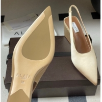 Buy Luxury Alaia Cube Wedge Slingbacks Pump 7.5cm in Satin Beige 2026 AL020707