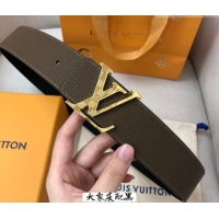 Super Quality Louis Vuitton Grained Calfskin Belt 4cm 1127 Grey/Black 2024