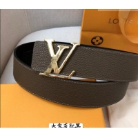 Super Quality Louis Vuitton Grained Calfskin Belt 4cm 1127 Grey/Black 2024