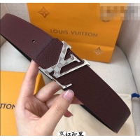 Best Quality Louis Vuitton Grained Calfskin Belt 4cm 1127 Dark Burgundy 2024