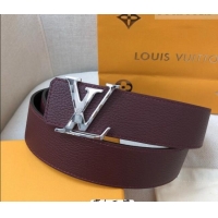 Best Quality Louis Vuitton Grained Calfskin Belt 4cm 1127 Dark Burgundy 2024