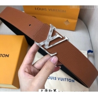 Top Quality Louis Vuitton Grained Calfskin Belt 4cm 1127 Clay Brown/Black 2024