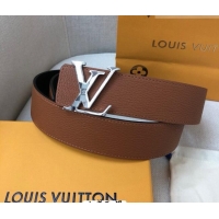 Top Quality Louis Vuitton Grained Calfskin Belt 4cm 1127 Clay Brown/Black 2024