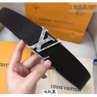 Top Design Louis Vuitton Grained Calfskin Belt 4cm 1127 Coffee Brown/Black 2024
