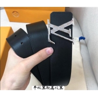 Best Grade Louis Vuitton Grained and Smooth Calfskin Belt 4cm 1127 Black 2024