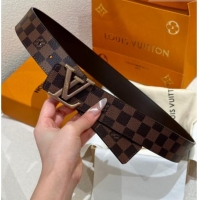 Well Crafted Louis Vuitton Men's Belt 4cm with Metal-Tone Epi LV Buckle Damier Ebene Canvas LV011001 2025