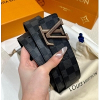 Trendy Design Louis Vuitton Men's Belt 4cm with Metal-Tone Epi LV Buckle Black Damier Canvas LV011001 2025