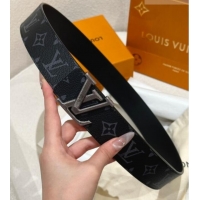 Top Design Louis Vuitton Men's Belt 4cm with Metal-Tone Epi LV Buckle Black Monogram Canvas LV011001 2025