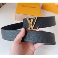 Low Price Louis Vuitton Men's Damier LV Belt 4cm with LV Buckle in Palm-Grained Leather LV011002 Black/Gold 2025