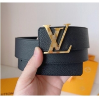 Low Price Louis Vuitton Men's Damier LV Belt 4cm with LV Buckle in Palm-Grained Leather LV011002 Black/Gold 2025