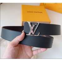 Well Crafted Louis Vuitton Men's Damier LV Belt 4cm with LV Buckle in Calfskin Leather LV011002 Black/Silver 2025