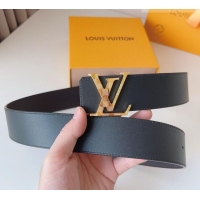 Luxury Cheap Louis Vuitton Men's Damier LV Belt 4cm with LV Buckle in Calfskin Leather LV011002 Black/Silver 2025