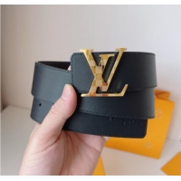 Luxury Cheap Louis Vuitton Men's Damier LV Belt 4cm with LV Buckle in Calfskin Leather LV011002 Black/Silver 2025