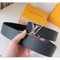 Top Quality Louis Vuitton Men's Damier LV Belt 4cm with LV Buckle in Saffiano Leather LV011002 Black/Silver 2025