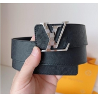 Top Quality Louis Vuitton Men's Damier LV Belt 4cm with LV Buckle in Saffiano Leather LV011002 Black/Silver 2025