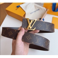 Discount Louis Vuitton Men's Monogram Canvas Belt 4cm with Gold LV Buckle Brown Leather LV011003 2025
