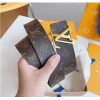 Discount Louis Vuitton Men's Monogram Canvas Belt 4cm with Gold LV Buckle Brown Leather LV011003 2025