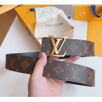 Good Taste Louis Vuitton Men's Monogram Canvas Belt 4cm with Gold LV Buckle Black Leather LV011003 2025