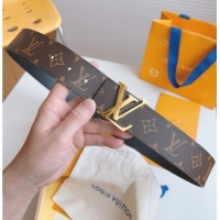 Good Taste Louis Vuitton Men's Monogram Canvas Belt 4cm with Gold LV Buckle Black Leather LV011003 2025
