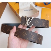Market Sells Louis Vuitton Men's Monogram Canvas Belt 4cm with Silver LV Buckle Black Leather LV011003 2025