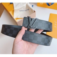 Famous Brand Louis Vuitton Men's Damier Canvas Belt 4cm with LV Buckle LV011003 All Black 2025