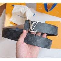 Discount Louis Vuitton Men's Black Damier Canvas Belt 4cm with Silver LV Buckle LV011003 2025