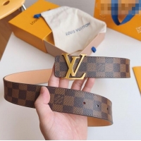 Original Cheap Louis Vuitton Men's Belt 4cm with Gold LV Buckle Damier Ebene Canvas/Pink LV011003 2025
