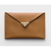 Top Grade Prada Saffiano Leather Envelope Clutch 1MF048 Caramel