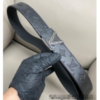 Pretty Style Louis Vuitton Men's Maxi Monogram Leather Belt 4cm with Silver LV Buckle LV011004 Black 2025