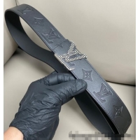 Good Taste Louis Vuitton Men's Maxi Monogram Leather Belt 4cm with Silver LV Buckle LV011005 Black 2025