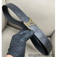 Best Product Louis Vuitton Men's Maxi Monogram Leather Belt 4cm with Gold LV Buckle LV011005 Black 2025