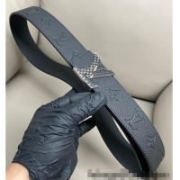 Grade Quality Louis Vuitton Men's Grained Leather Belt 4cm with Silver Monogram LV Buckle LV011006 Black 2025