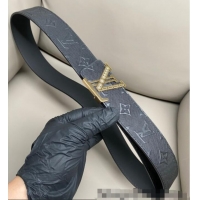 Top Design Louis Vuitton Men's Mesh Leather Belt 4cm with Gold LV Buckle LV011006 Black 2025