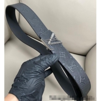 Famous Brand Louis Vuitton Men's Mesh Leather Belt 4cm with Silver LV Buckle LV011006 Black 2025