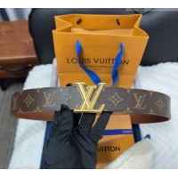 Best Product Louis Vuitton Monogram Canvas Belt 4cm with LV Buckle M8846 Brown/Gold 2025