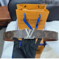 Inexpensive Louis Vuitton Monogram Canvas Belt 4cm with LV Buckle M8846 Brown/Silver 2025