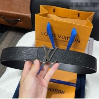 Top Grade Louis Vuitton Reversible Togo Monogram Leather Belt 4cm with LV Buckle LV091202 Black/Gunmetal 2025