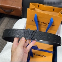 Best Grade Louis Vuitton Reversible Togo Monogram Leather Belt 4cm with LV Buckle LV091202 All Black 2025