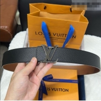 Top Quality Louis Vuitton Reversible Togo Grained Leather Belt 4cm with LV Buckle LV091202 All Black 2025