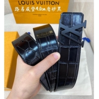Original Cheap Louis Vuitton Reversible Crocodile Embossed Leather Belt 4cm with LV Buckle LV091203 All Black 2025