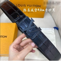 Original Cheap Louis Vuitton Reversible Crocodile Embossed Leather Belt 4cm with LV Buckle LV091203 All Black 2025