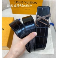 Market Sells Louis Vuitton Reversible Crocodile Embossed Leather Belt 4cm with LV Buckle LV091203 Black/Gunmetal 2025