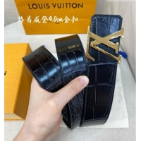 Best Grade Louis Vuitton Reversible Crocodile Embossed Leather Belt 4cm with LV Buckle LV091203 Black/Gold 2025