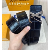 Grade Quality Louis Vuitton Reversible Crocodile Embossed Leather Belt 4cm with LV Buckle LV091203 Black/Silver 2025
