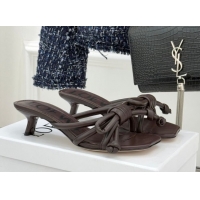 Luxurious Loewe Flamenco Knot Heel Slides Sandal 3.5cm in Lambskin Leather Dark Chestnut Brown 2026 0226003