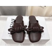 Sumptuous Loewe Flamenco Knot Flat Mules in Lambskin Leather Dark Chestnut Brown 2026 0226005